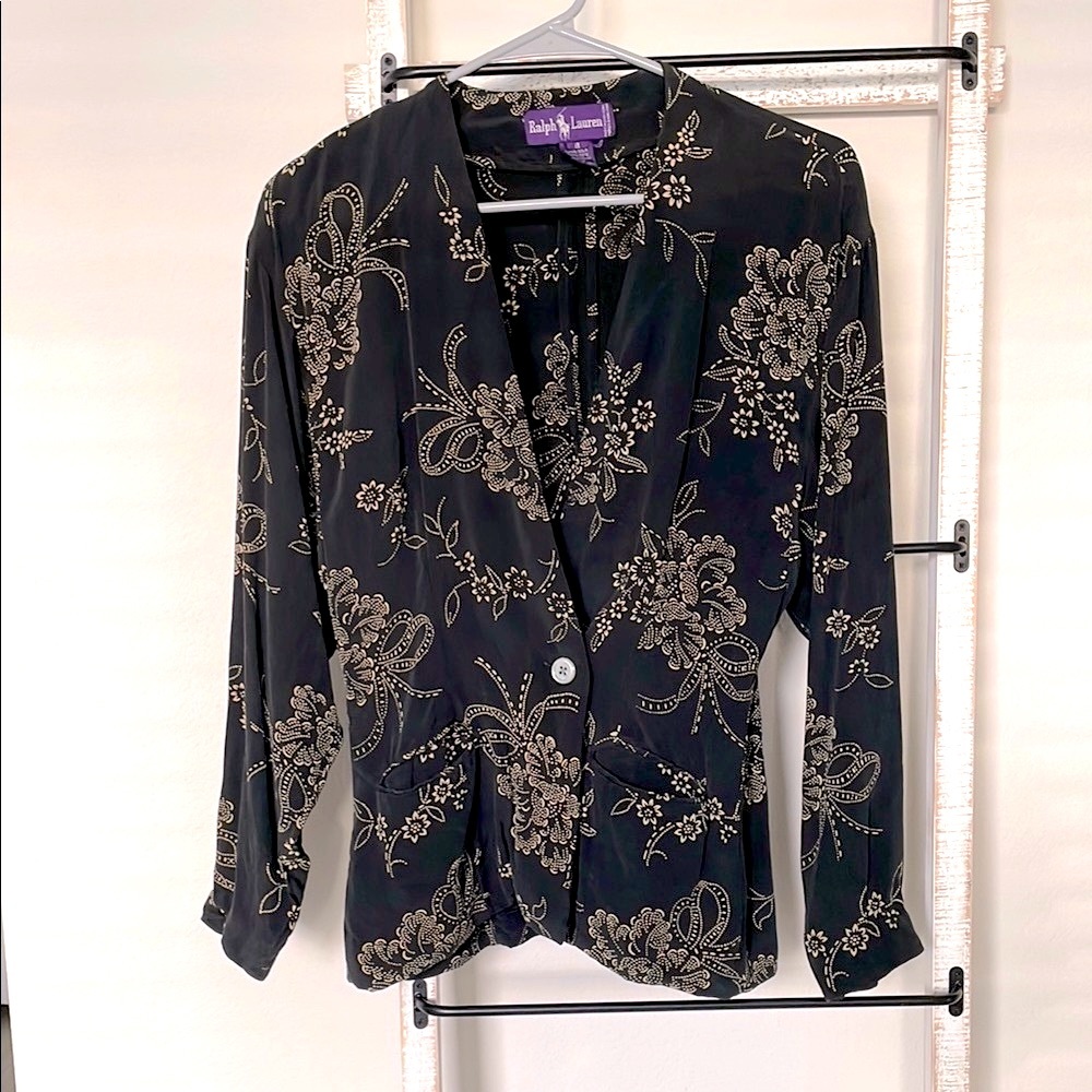Ralph Lauren Purple Label 100% Silk Floral Blazer Size 8